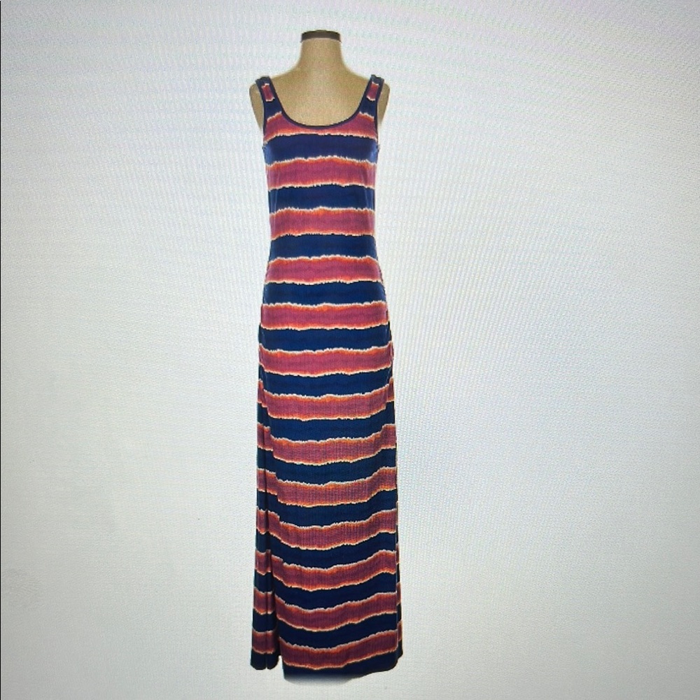 Tommy Bahama Blue and Fuschia Sleeveless Sheath Maxi Dress